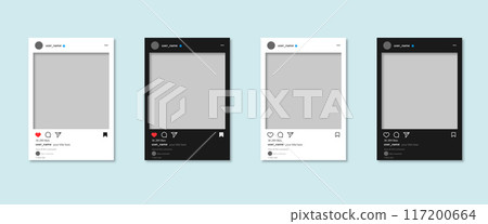 Instagram post frame mockup template design vector in light mode and dark mode. Vector EPS10 Instagram post frame mockup template design vector in light mode and dark mode. Vector EPS10 117200664