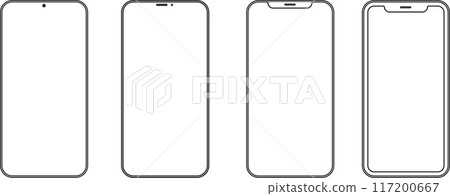 Set high quality realistic different black models smartphone with empty touch screen front view icon. 117200667