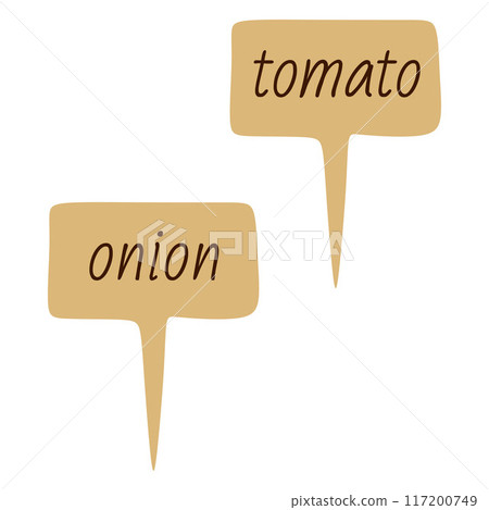 Flat Signpost with Lettering Name of Vegetable. Cartoon Vector Element, Gardening Theme Illustration Isolated on white background. Graphic Art For Seed Package Design, Card. Plant Marker. Flat Signpost with Lettering Name of Vegetable. Cartoon Vector Element, Gardening Theme Illustration Isolated on white background. Graphic Art For Seed Package Design, Card. Plant Marker. 117200749