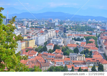 Travel to Europe during summer on holiday, Ljubljana in Slovenia. Top destination. Panoramic view Travel to Europe during summer on holiday, Ljubljana in Slovenia. Top destination. Panoramic view 117201002