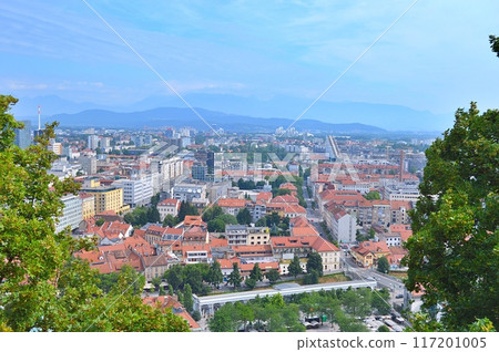 Travel to Europe during summer on holiday, Ljubljana in Slovenia. Top destination. Panoramic view 117201005