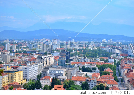 Travel to Europe during summer on holiday, Ljubljana in Slovenia. Top destination. Panoramic view Travel to Europe during summer on holiday, Ljubljana in Slovenia. Top destination. Panoramic view 117201012