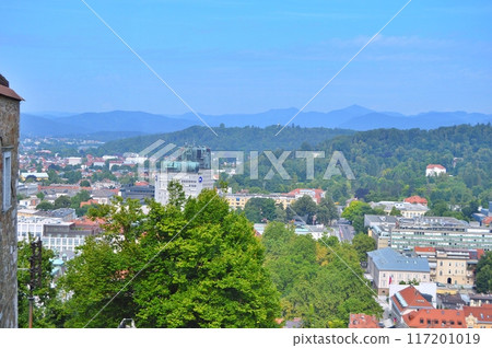 Travel to Europe during summer on holiday, Ljubljana in Slovenia. Top destination. Panoramic view Travel to Europe during summer on holiday, Ljubljana in Slovenia. Top destination. Panoramic view 117201019