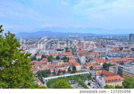 Travel to Europe during summer on holiday, Ljubljana in Slovenia. Top destination. Panoramic view Travel to Europe during summer on holiday, Ljubljana in Slovenia. Top destination. Panoramic view 117201056