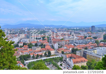 Travel to Europe during summer on holiday, Ljubljana in Slovenia. Top destination. Panoramic view Travel to Europe during summer on holiday, Ljubljana in Slovenia. Top destination. Panoramic view 117201058