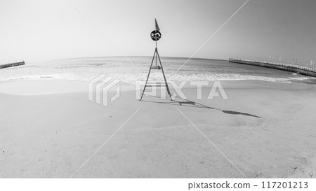 Beach Ocean Horizon Lifeguard Swimming Beacon Black White Beach Ocean Horizon Lifeguard Swimming Beacon Black White 117201213