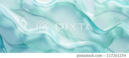 Light blue wavy pattern, liquid glass waves background, abstract gradient color and rippled surface. Concept of wallpaper, texture, material, line, art. 117201254