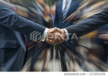 two politicians shaking hands against the backdrop of people two politicians shaking hands against the backdrop of people 117201294