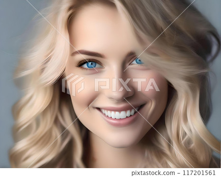 Smiling portrait: Blonde American woman in her early 20s 117201561