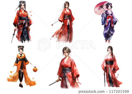 Six Anime Women in Traditional Japanese Clothing 117201599
