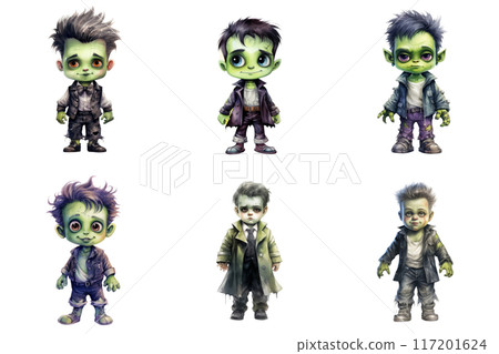 Six Chibi Zombie Boys in Different Outfits 117201624