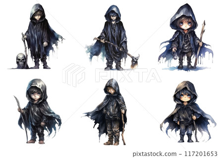 Six Hooded Figures with Various Expressions and Props Six Hooded Figures with Various Expressions and Props 117201653