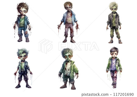 Six Zombie Children Illustrated Against White Background 117201690