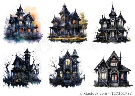 Six Watercolor Paintings of Eerie Victorian Houses 117201782