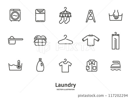 Washing, laundry and laundry icon set 117202294