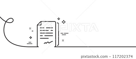 Document signature line icon. Continuous one line with curl. Agreement doc file sign. Office note symbol. Document signature single outline ribbon. Loop curve pattern. Vector Document signature line icon. Continuous one line with curl. Agreement doc file sign. Office note symbol. Document signature single outline ribbon. Loop curve pattern. Vector 117202374