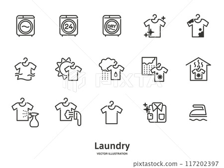 Washing, laundry and laundry icon set 117202397