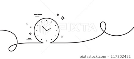 Time management line icon. Continuous one line with curl. Clock sign. Watch symbol. Time single outline ribbon. Loop curve pattern. Vector 117202451
