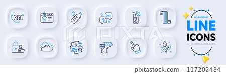Plants watering, Water glass and Water bottle line icons for web app. Pack of Cursor, Supply chain, Paint roller pictogram icons. Lock, Scarf, Start business signs. Cloudy weather. Vector Plants watering, Water glass and Water bottle line icons for web app. Pack of Cursor, Supply chain, Paint roller pictogram icons. Lock, Scarf, Start business signs. Cloudy weather. Vector 117202484