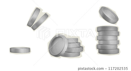Set of paper coin sticker for halftone collages 117202535