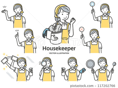 一個女人在做家務的圍裙的插圖 一個女人在做家務的圍裙的插圖 117202766