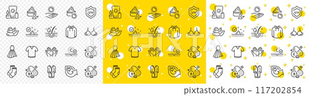 Outline Vitamin b6, Sun protection and Serum oil line icons pack for web with Niacin vitamin, Bra, T-shirt line icon. Collagen skin, Spa stones, Uv protection pictogram icon. Skin care. Vector 117202854