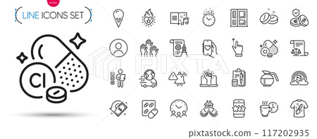 Pack of Accounting, Medical tablet and Coffee break line icons. Include Touchscreen gesture, Coffeepot, Empower pictogram icons. Capsule pill, Savings insurance, Ship signs. Vector Pack of Accounting, Medical tablet and Coffee break line icons. Include Touchscreen gesture, Coffeepot, Empower pictogram icons. Capsule pill, Savings insurance, Ship signs. Vector 117202935