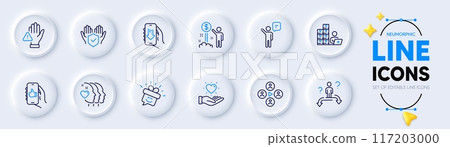 Like app, Hold heart and Agent line icons for web app. Pack of Video conference, Insurance hand, Inventory pictogram icons. Smile, Download app, Friends couple signs. Income money. Vector Like app, Hold heart and Agent line icons for web app. Pack of Video conference, Insurance hand, Inventory pictogram icons. Smile, Download app, Friends couple signs. Income money. Vector 117203000