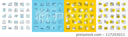 Vector icons set of Chemistry lab, Work home and Education idea line icons pack for web with Diploma, Open mail, Calculator outline icon. Approved, Puzzle, Chemistry molecule pictogram. Vector Vector icons set of Chemistry lab, Work home and Education idea line icons pack for web with Diploma, Open mail, Calculator outline icon. Approved, Puzzle, Chemistry molecule pictogram. Vector 117203011