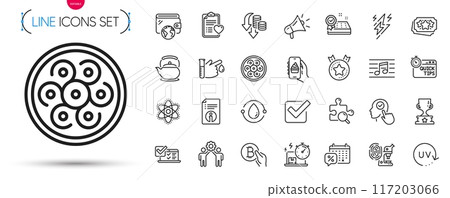 Pack of Mattress guarantee, Discounts calendar and Chemistry atom line icons. Include Teapot, Winner cup, Technical info pictogram icons. Patient history, Search puzzle, Online survey signs. Vector Pack of Mattress guarantee, Discounts calendar and Chemistry atom line icons. Include Teapot, Winner cup, Technical info pictogram icons. Patient history, Search puzzle, Online survey signs. Vector 117203066