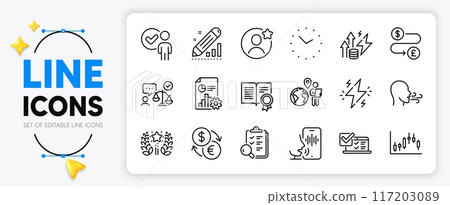 Time, Power and Breathing exercise line icons set for app include Money transfer, Inspect, Online survey outline thin icon. Lawyer, Energy inflation, Report pictogram icon. Vector Time, Power and Breathing exercise line icons set for app include Money transfer, Inspect, Online survey outline thin icon. Lawyer, Energy inflation, Report pictogram icon. Vector 117203089