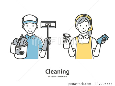 房子清潔男人和女人的插圖 房子清潔男人和女人的插圖 117203337