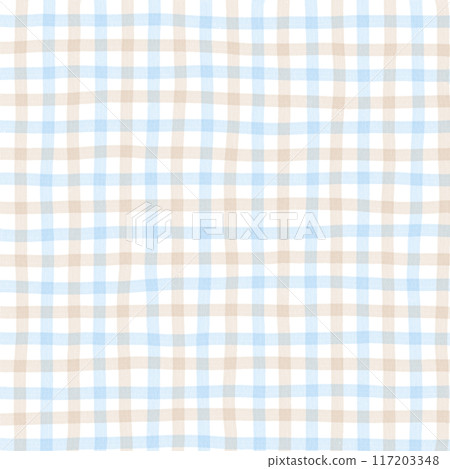 Blue Beige Gingham Check Hand Drawn Background Overlay Blue Beige Gingham Check Hand Drawn Background Overlay 117203348