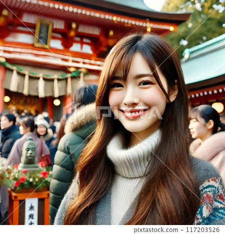 I drew a woman visiting a shrine for the first time in the new year using generated text. 117203526