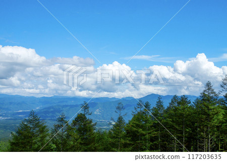 Blue sky and white clouds on the plateau 117203635
