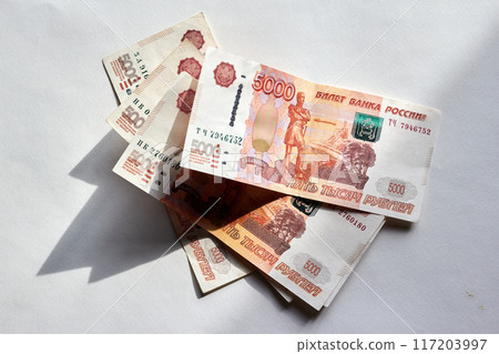 Five thousands russian ruble banknotes with white background 117203997