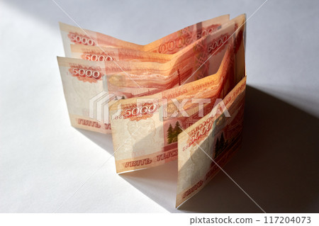 Five thousands russian ruble banknotes with white background Five thousands russian ruble banknotes with white background 117204073