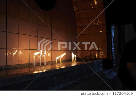 Candles in the church of St. Anthony of Padua in Beyoglu district on Istiklal street 117204169