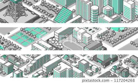 從鳥瞰角度看的三維城市景觀向量圖 117204268