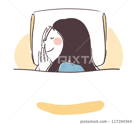 簡單的手繪上半身插圖，顯示一個女人舒適地側身睡覺 117204364