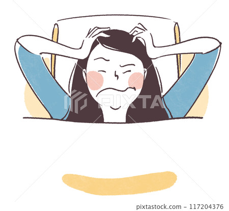 Simple hand-drawn upper body illustration of a woman who can't sleep and is frustrated Simple hand-drawn upper body illustration of a woman who can't sleep and is frustrated 117204376