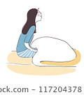 一個女人醒來和起床的簡單手繪插圖 117204378