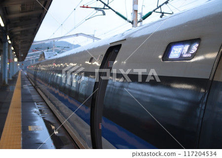 500 series Shinkansen train parked at Shin-Shimonoseki Station 117204534