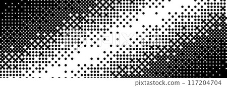 Diagonal bitmap gradient texture. Black and white slanted dithered background. Abstract pixel glitchy pattern. 8 bit video game screen wallpaper. Fading pixel backdrop. Vector retro oblique halftone Diagonal bitmap gradient texture. Black and white slanted dithered background. Abstract pixel glitchy pattern. 8 bit video game screen wallpaper. Fading pixel backdrop. Vector retro oblique halftone 117204704