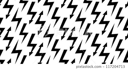 Lightning bolt seamless pattern. Thunder bolt repeating wallpaper. Flash thunderbolt ornament background. Blitz strike arrows for poster, banner, graphic design, print. Vector cartoon backdrop Lightning bolt seamless pattern. Thunder bolt repeating wallpaper. Flash thunderbolt ornament background. Blitz strike arrows for poster, banner, graphic design, print. Vector cartoon backdrop 117204713