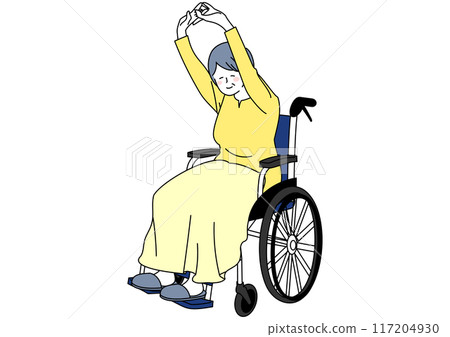 Senior woman in a wheelchair stretching Senior woman in a wheelchair stretching 117204930