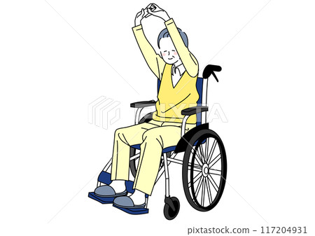 Senior man in a wheelchair stretching Senior man in a wheelchair stretching 117204931