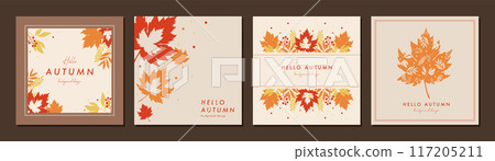 Autumn leaves material set frame background vector illustration simple stylish 117205211