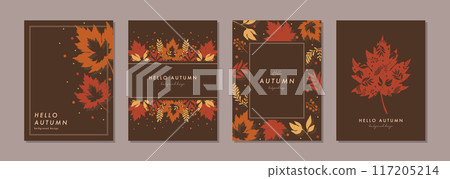 Autumn leaves material set frame background vector illustration simple stylish 117205214