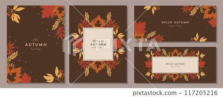 Autumn leaves material set frame background vector illustration simple stylish Autumn leaves material set frame background vector illustration simple stylish 117205216